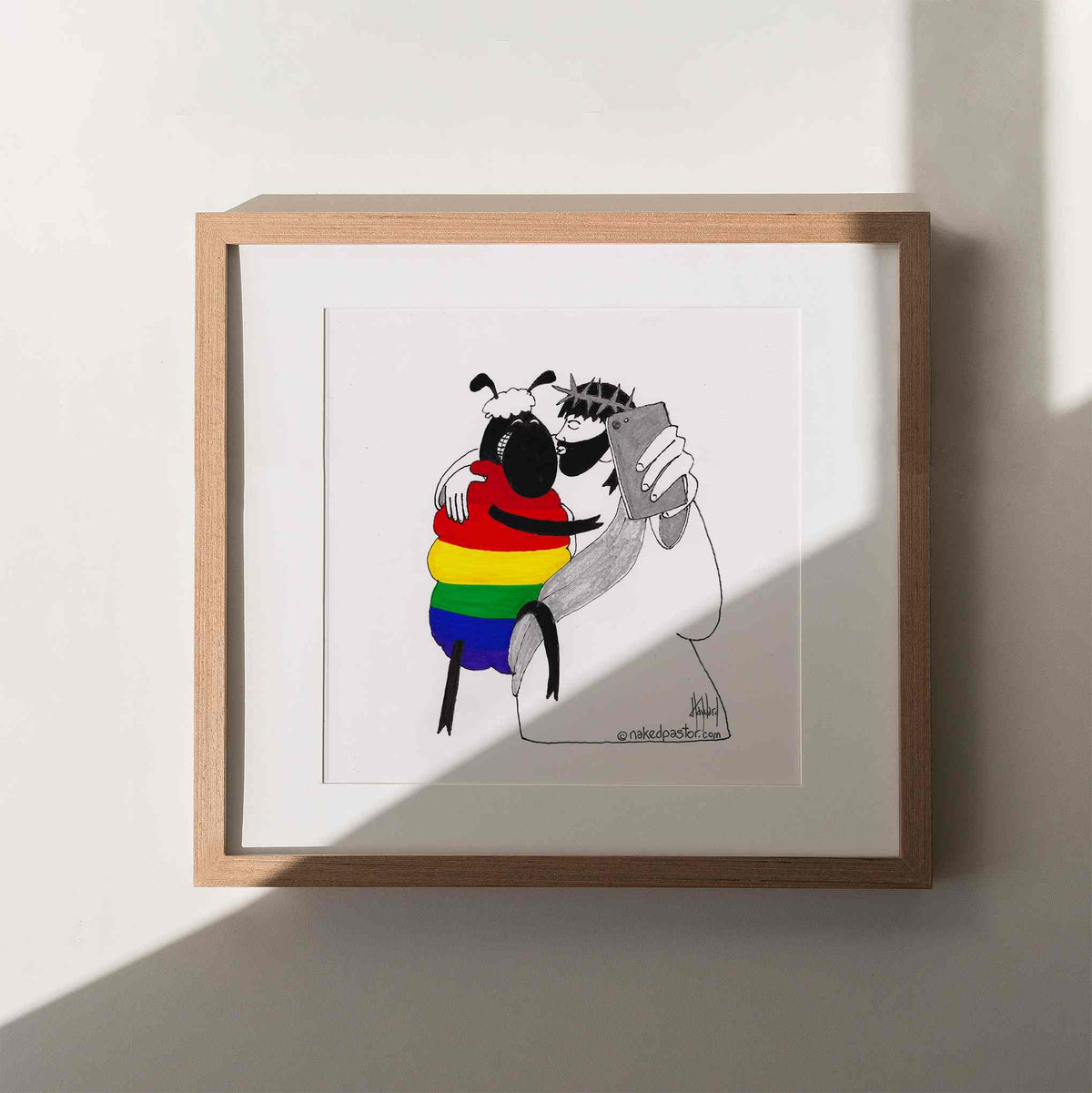 Jesus and the Rainbow Sheep Selfie Print - by nakedpastor