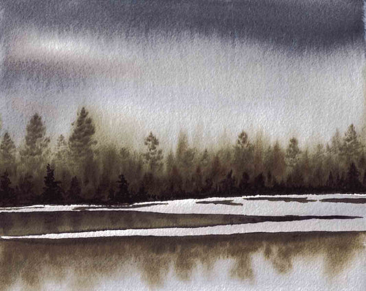 Spring Fog and Ice Watercolor Print