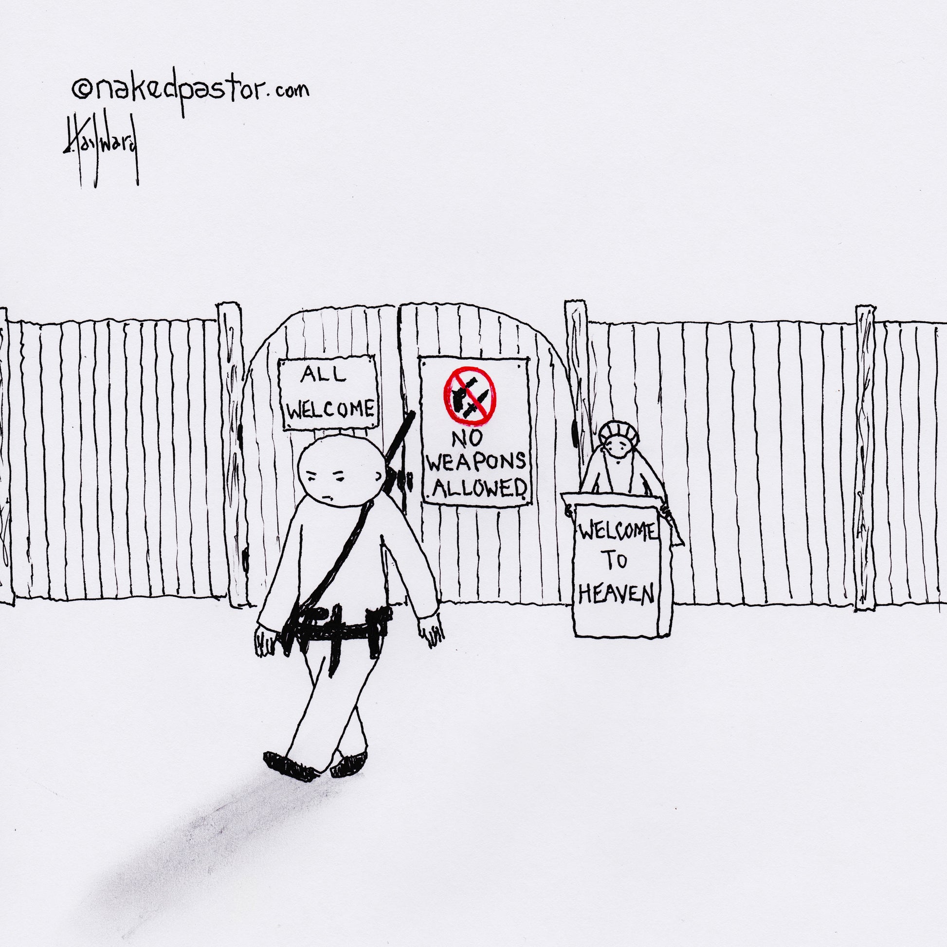 No Weapons Allowed Digital Cartoon - by nakedpastor