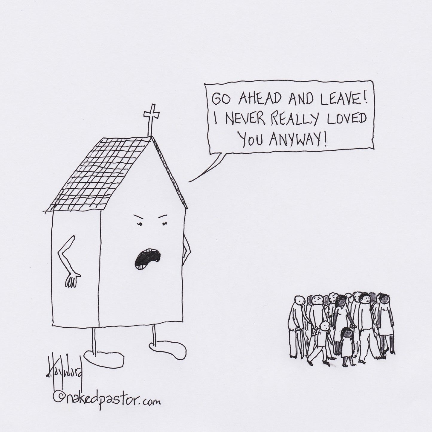 People Leaving the Church Digital Cartoon