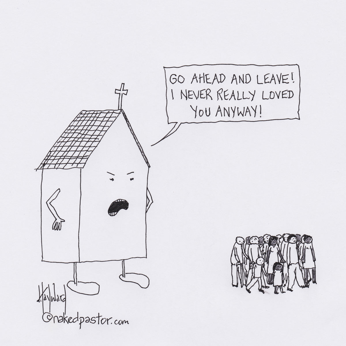 People Leaving the Church Digital Cartoon - by nakedpastor