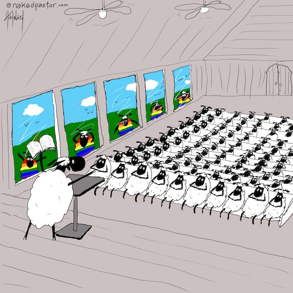 Rainbow Sheep Outside Digital Cartoon - by nakedpastor