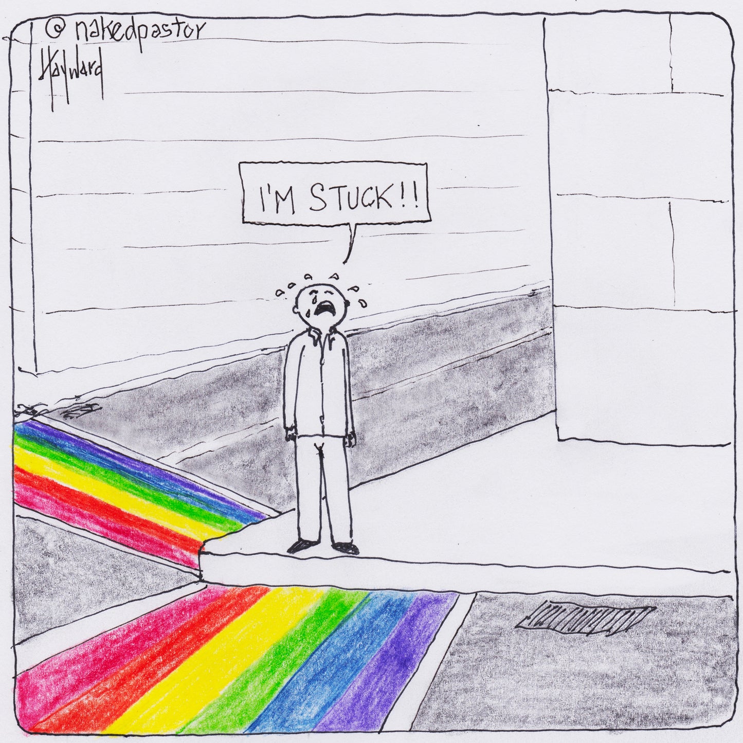 Rainbow Sidewalk Digital Cartoon
