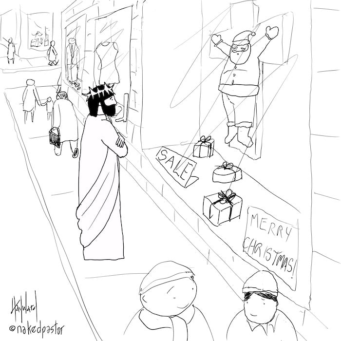 Santa Cross Digital Cartoon