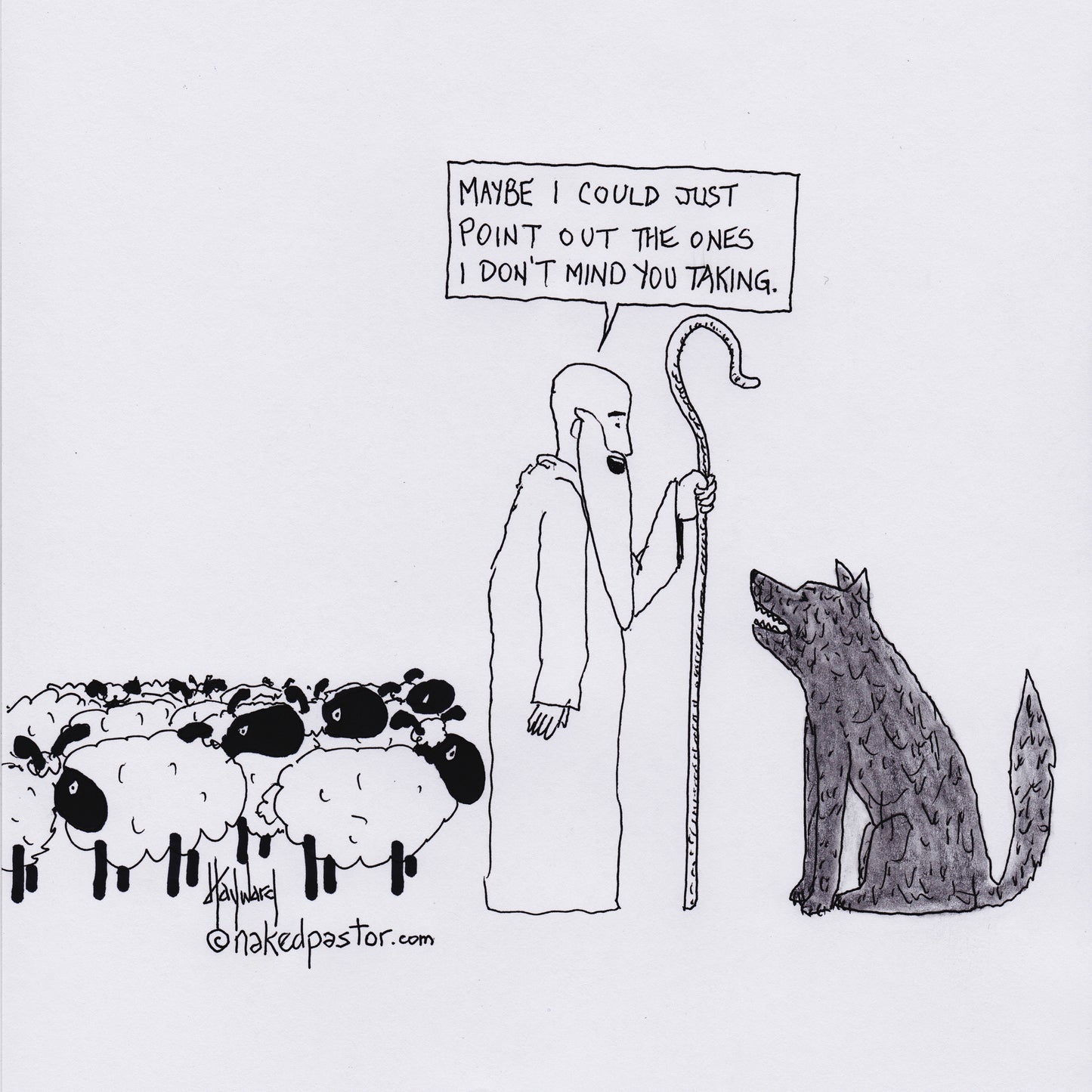 Shepherd and Wolf Agreement Digital Cartoon