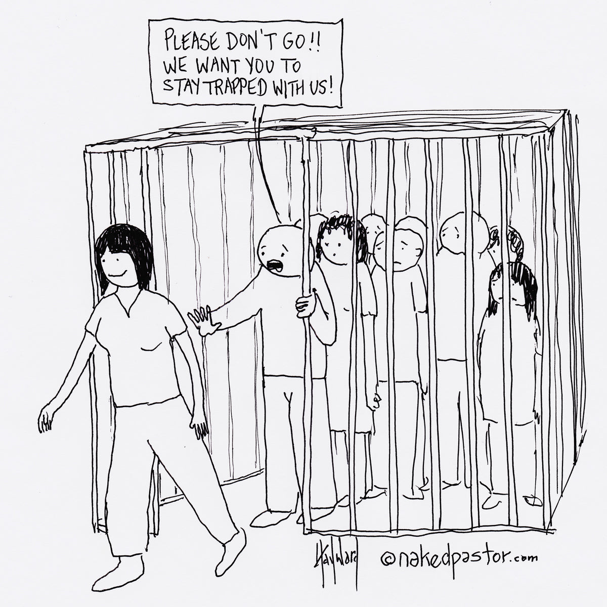 Stay Trapped With Us Digital Cartoon - by nakedpastor