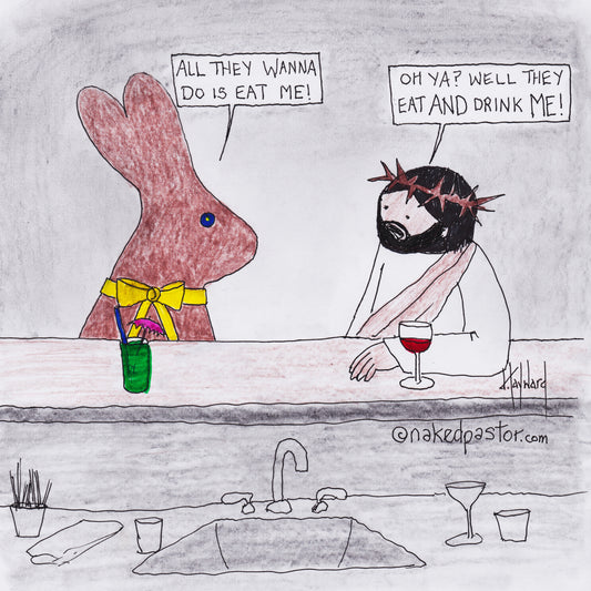 Easter Bunny and Jesus Digital Cartoon