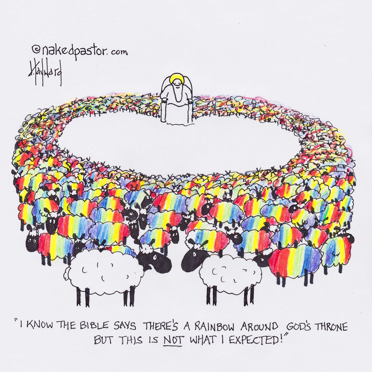 Rainbow Around the Throne Digital Cartoon - by nakedpastor