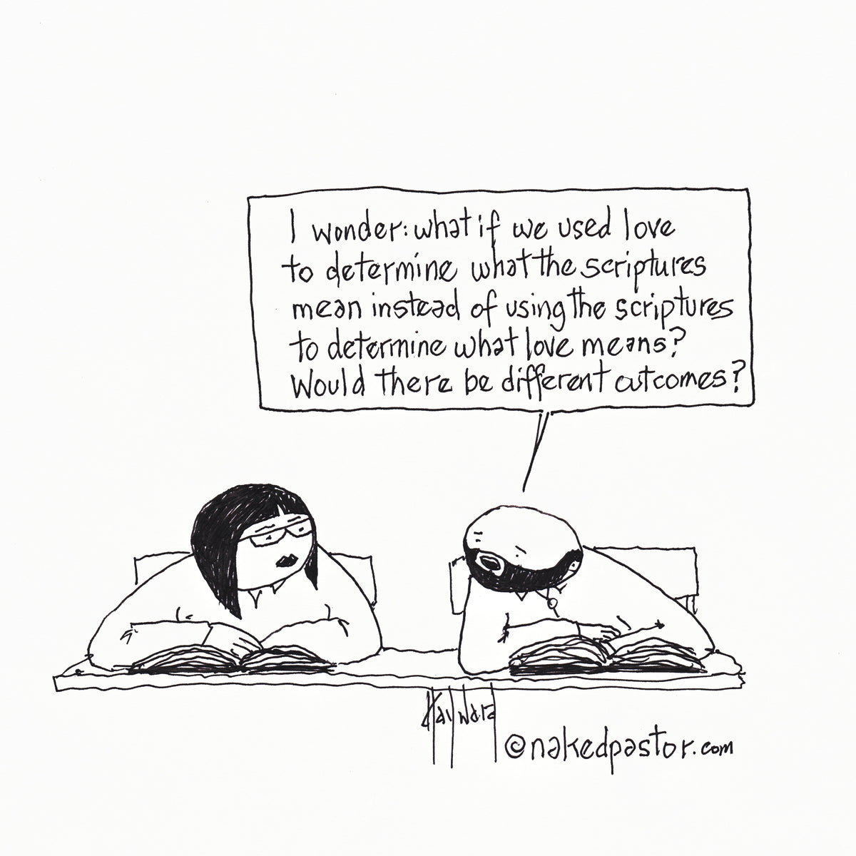 The Scriptures Versus Love Digital Cartoon - by nakedpastor