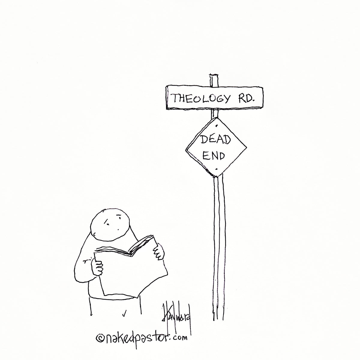 Theology Road Dead End Digital Cartoon - by nakedpastor
