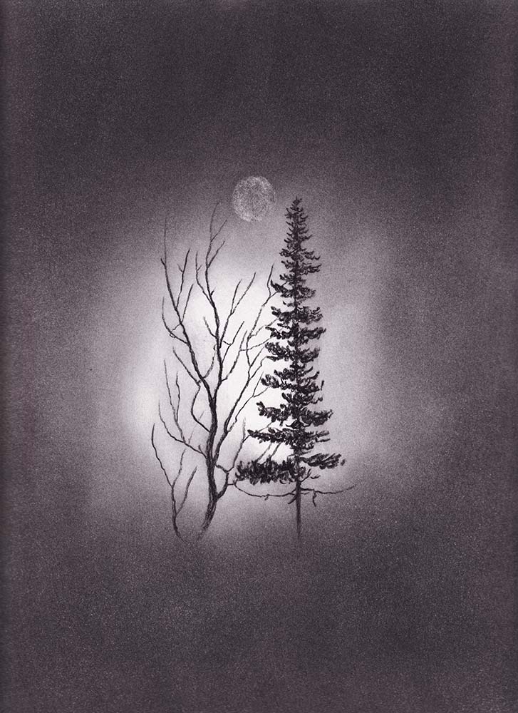 Full Moon Pine Forest at Night Soul Art Prints Lonely Moody Art Even If I  Must Stand Alone Courage Bravery Nature Charcoal Drawing - Etsy Sweden