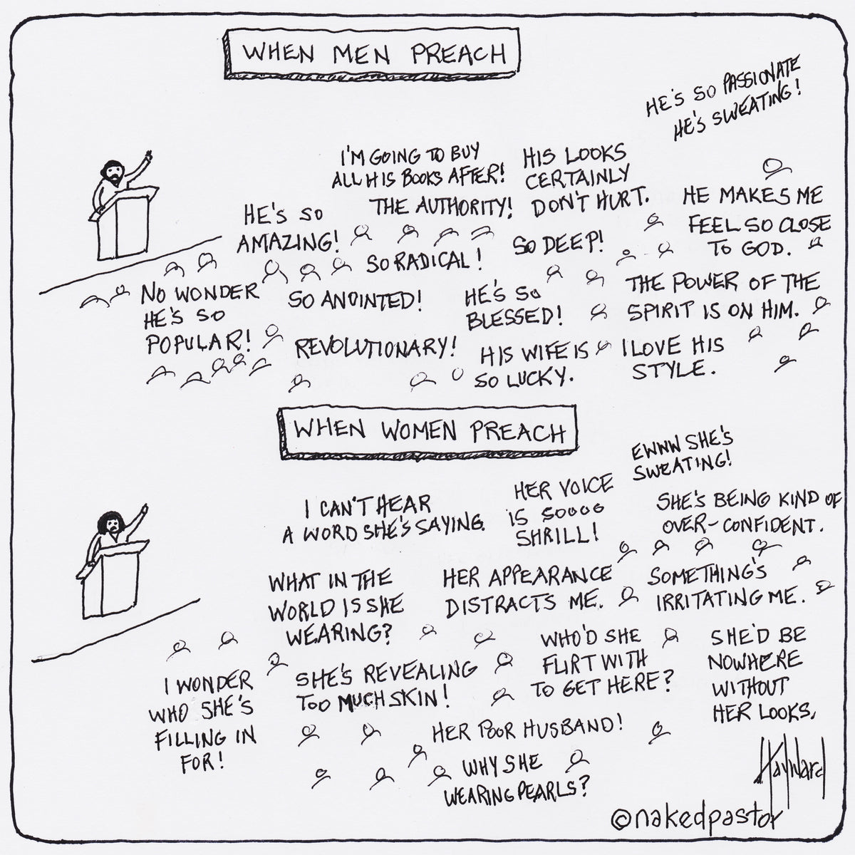 When Men and Women Preach Digital Cartoon - by nakedpastor
