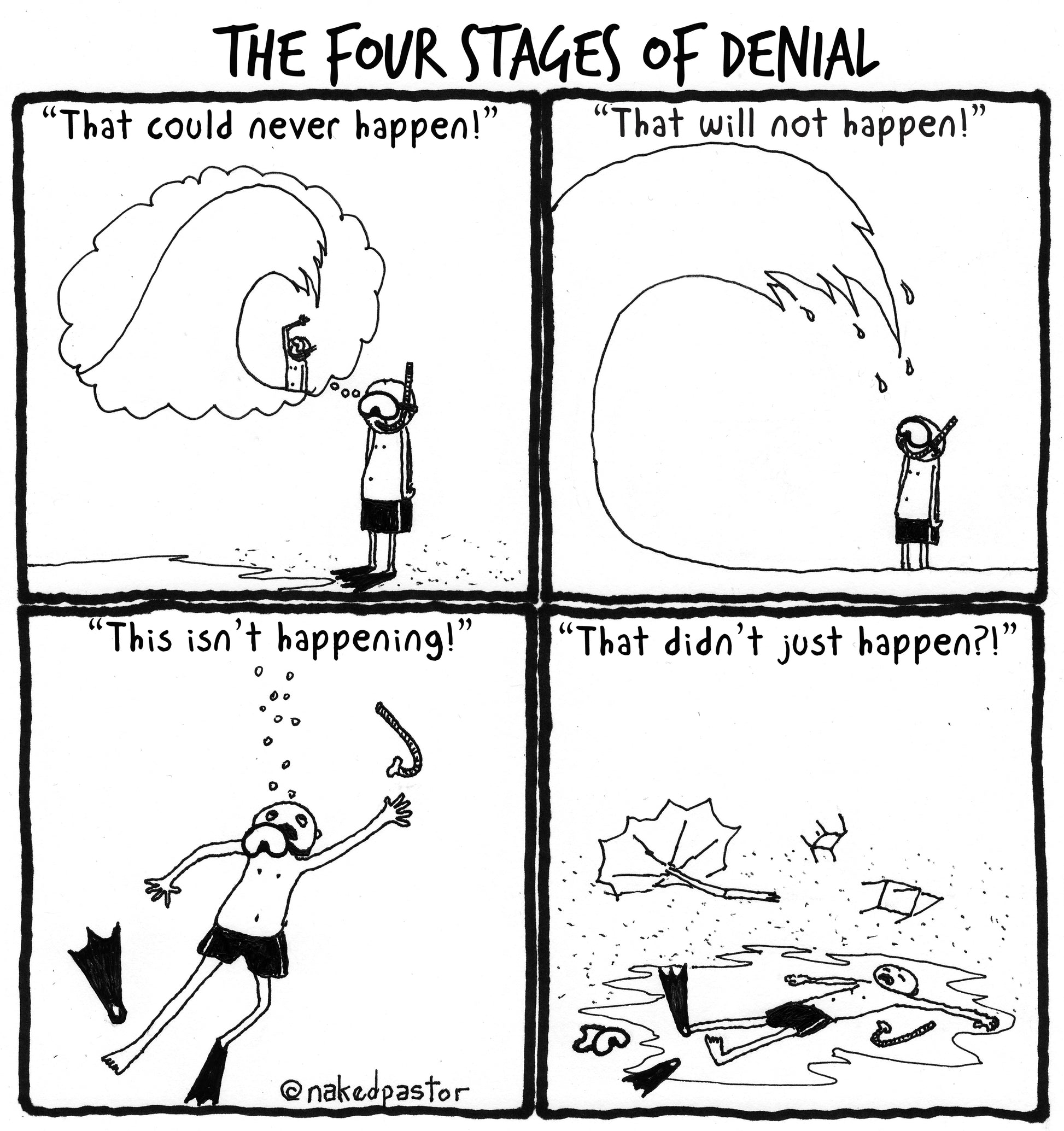 The 4 Stages of Denial Digital Cartoon - by nakedpastor