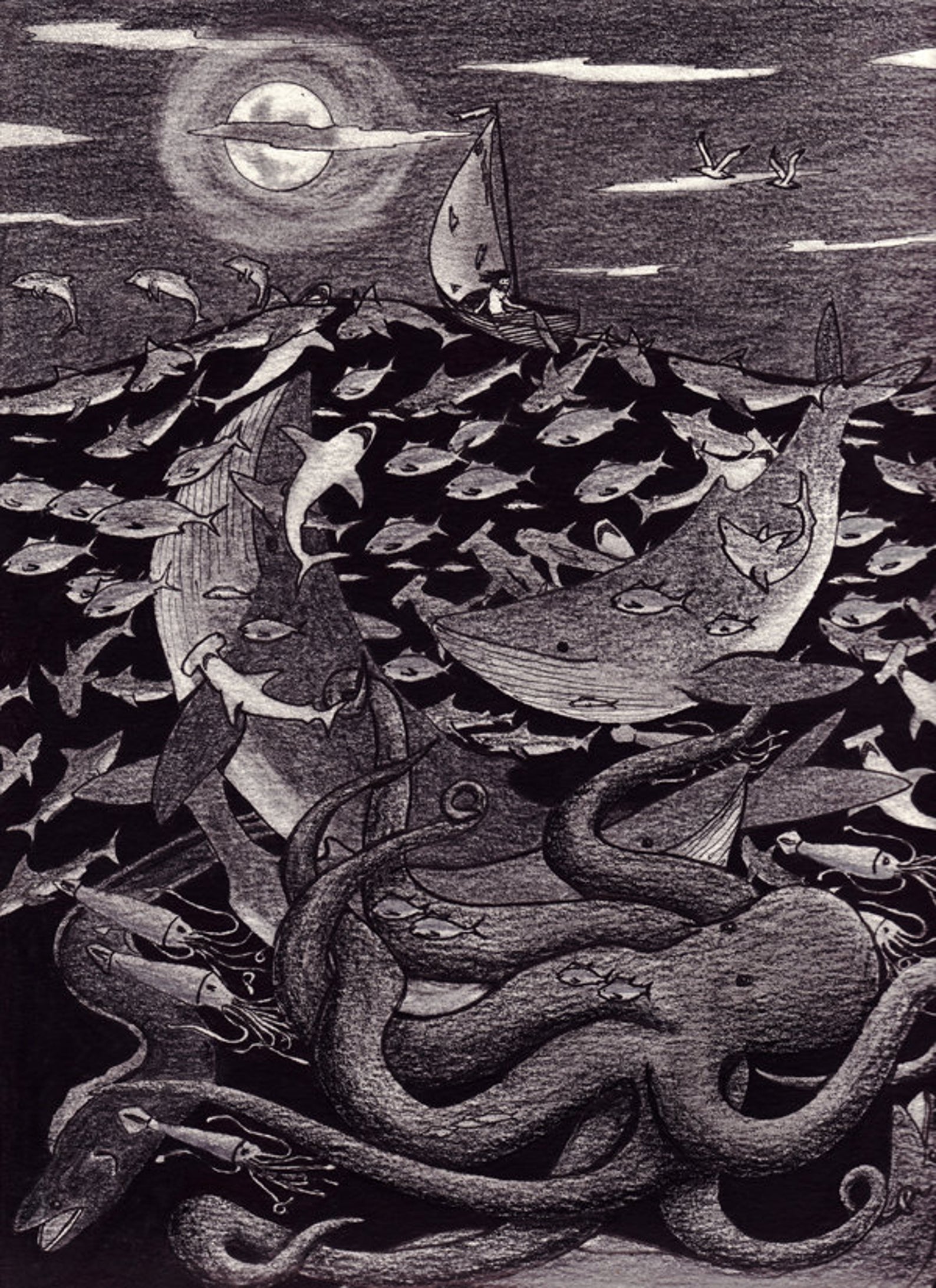 The Voyage of Saint Brendan Pen and Pencil Print-Drawings-nakedpastor